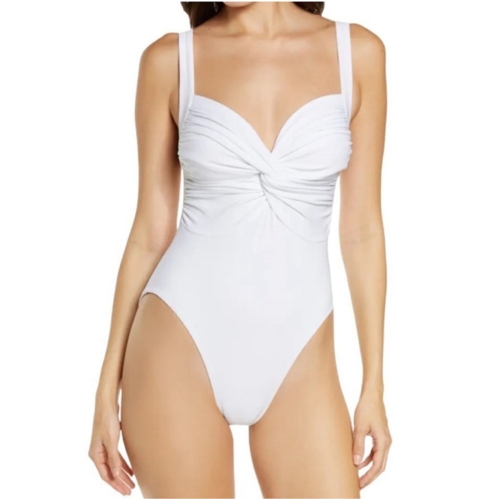 NEW Norma Kamali White Twist Mio One-Piece Retro Front Twist Swimsuit Size M